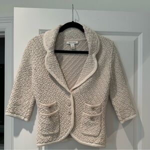 White House Black Market tweed sweater in cream and ivory with gold woven in